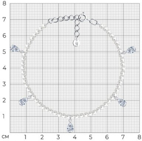 Браслет из серебра с синтетическим жемчугом и фианитами