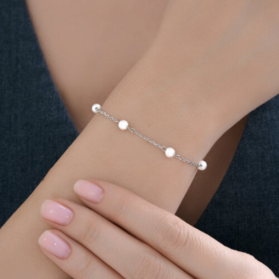 Браслет на ногу из серебра с синтетическим жемчугом