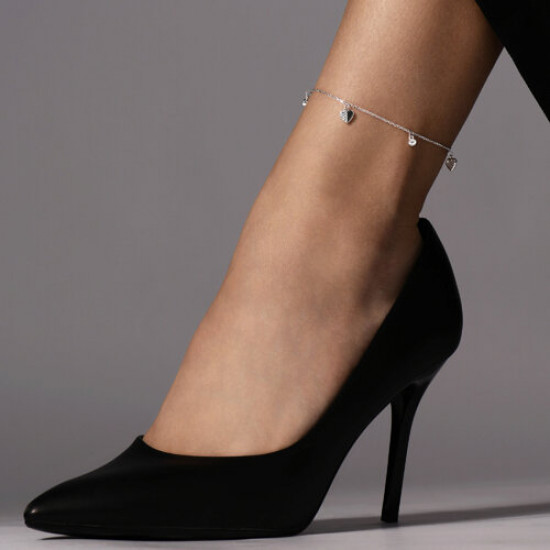 Браслет на ногу из серебра с фианитами