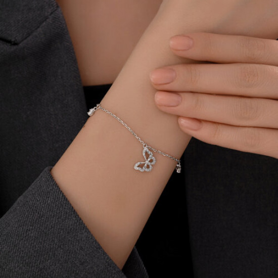 Браслет на ногу из серебра с фианитами