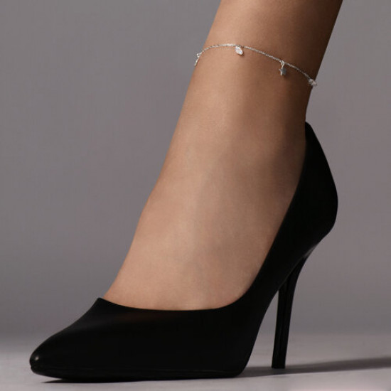 Браслет на ногу из серебра с фианитами