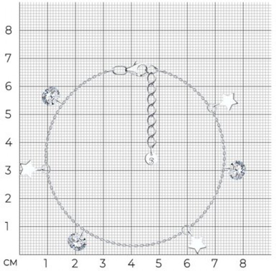 Браслет на ногу из серебра с фианитами