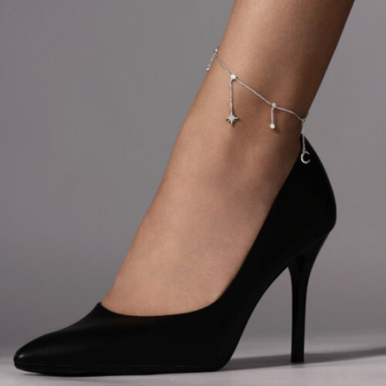 Браслет на ногу из серебра с фианитами