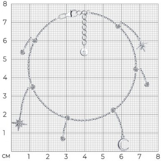 Браслет на ногу из серебра с фианитами