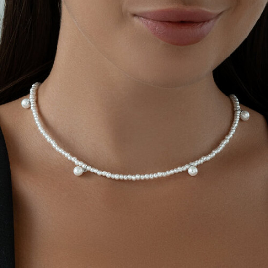 Колье из серебра с синтетическим жемчугом