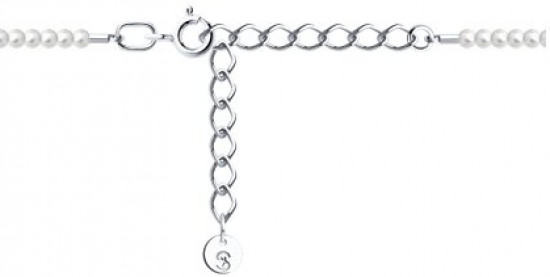 Колье из серебра с синтетическим жемчугом и фианитами