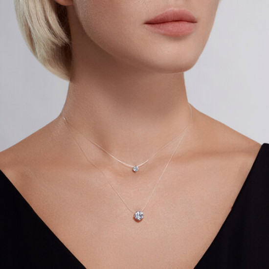 Колье на леске из серебра с фианитами