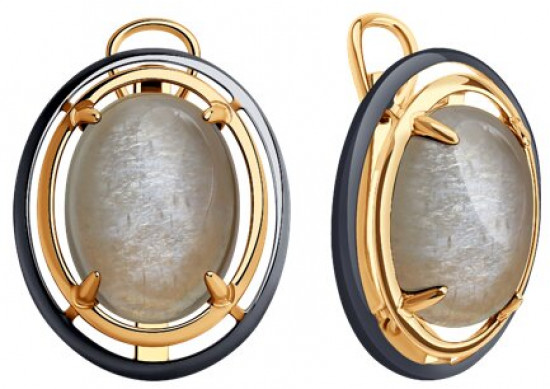 Серьга из серебра с луннными камнями