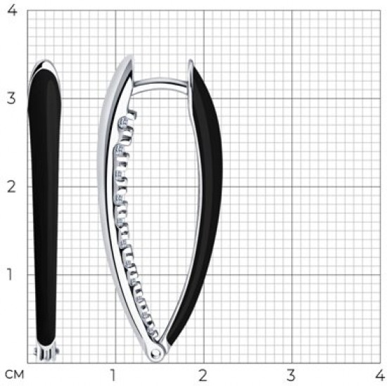 Серьги из серебра с фианитами и эмалью