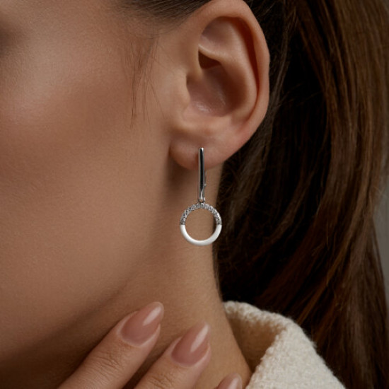 Серьги из серебра с фианитами и эмалью