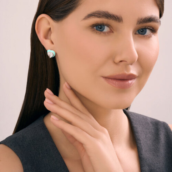 Серьги из серебра с фианитами и эмалью