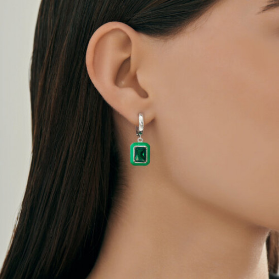 Серьги из серебра с фианитами и эмалью