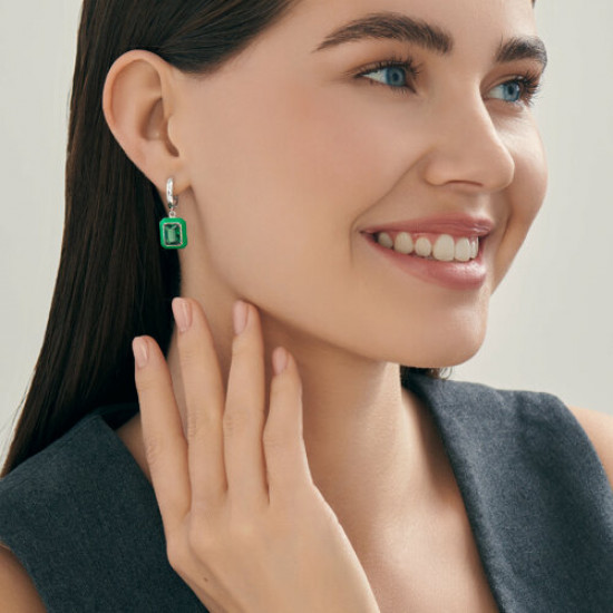 Серьги из серебра с фианитами и эмалью