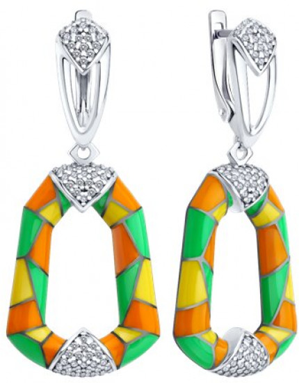 Серьги из серебра с фианитами и эмалью