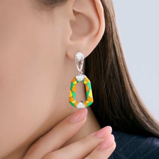 Серьги из серебра с фианитами и эмалью