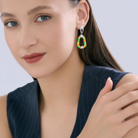 Серьги из серебра с фианитами и эмалью