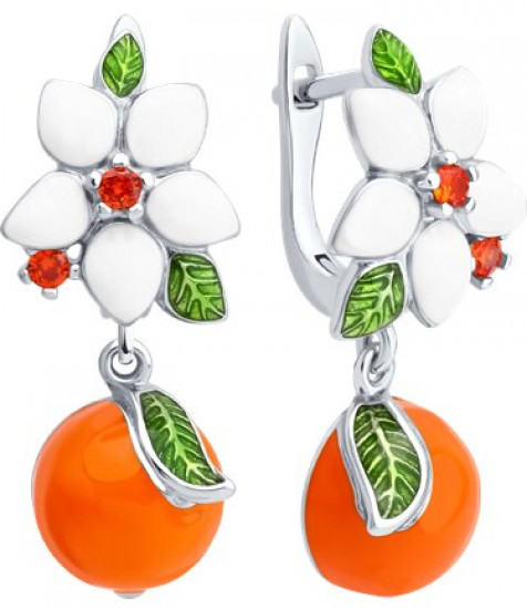 Серьги из серебра с фианитами и эмалью