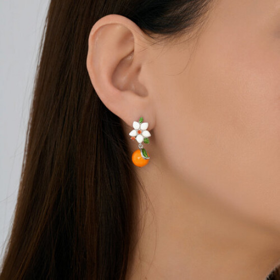 Серьги из серебра с фианитами и эмалью