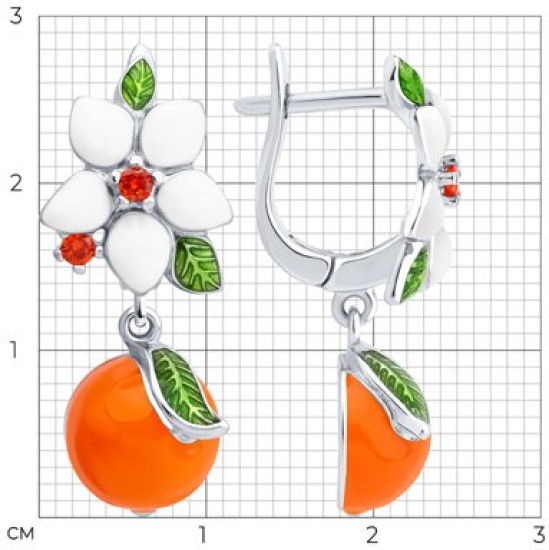 Серьги из серебра с фианитами и эмалью