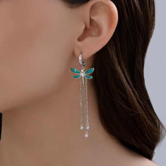 Серьги из серебра с фианитами и эмалью