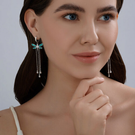 Серьги из серебра с фианитами и эмалью