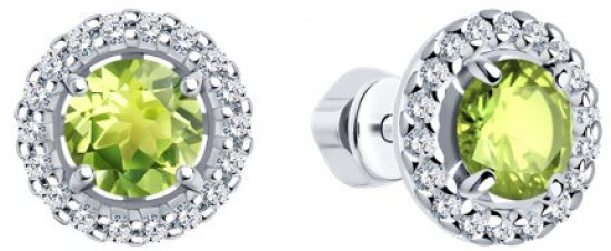 Серьги из серебра с хризолитами и фианитами