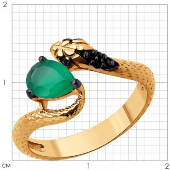 Кольцо из серебра с агатом и фианитами