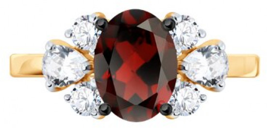 Кольцо из серебра с гранатом и фианитами