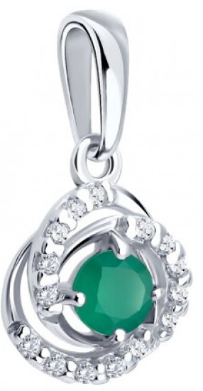 Подвеска из серебра с изумрудом и фианитами