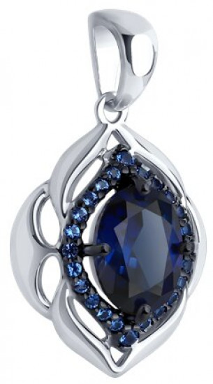 Подвеска из серебра с корундом сапфировым и фианитами