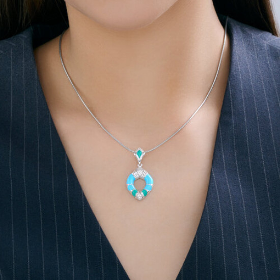 Подвеска из серебра с фианитами и эмалью