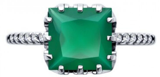 Кольцо из серебра с агатом и фианитами