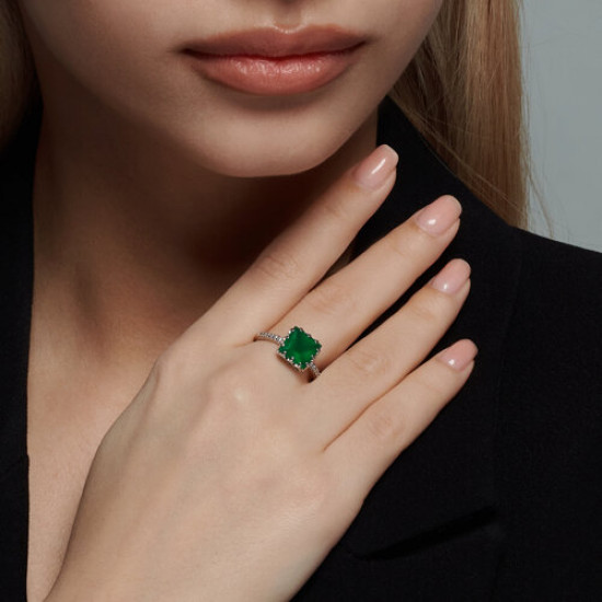 Кольцо из серебра с агатом и фианитами