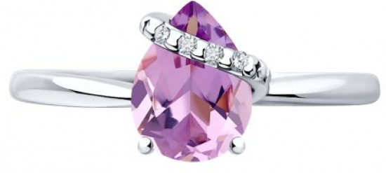 Кольцо из серебра с аметистом и фианитами