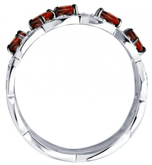 Кольцо из серебра с гранатами и фианитами