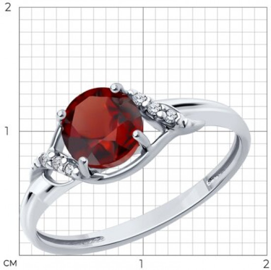 Кольцо из серебра с гранатом и фианитами