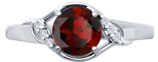 Кольцо из серебра с гранатом и фианитами