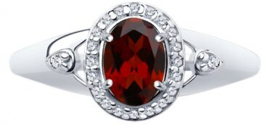 Кольцо из серебра с гранатом и фианитами