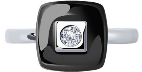 Кольцо из серебра с керамической вставкой и фианитом