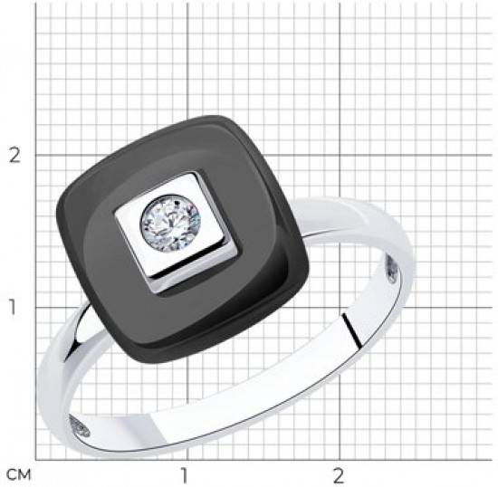 Кольцо из серебра с керамической вставкой и фианитом