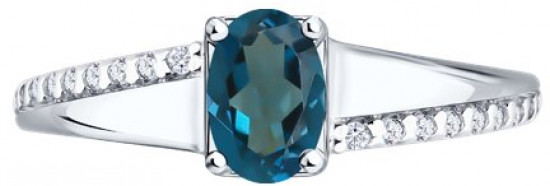 Кольцо из серебра с лондон топазом и фианитами