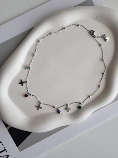 Чокер из ювелирной стали с натуральными камнями