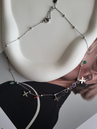 Чокер из ювелирной стали с натуральными камнями