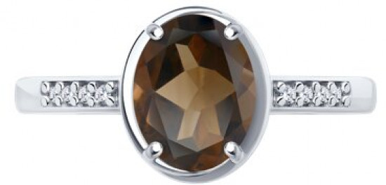 Кольцо из серебра с раухтопазом и фианитами