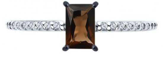 Кольцо из серебра с раухтопазом и фианитами