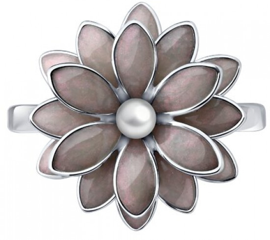 Кольцо из серебра с синтетическим жемчугом и эмалью