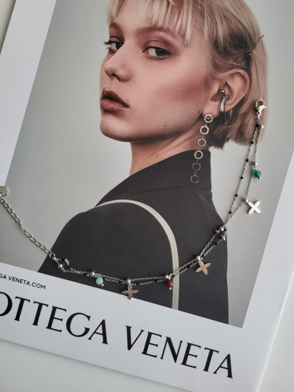 Браслет на ногу из ювелирной стали с натуральными камнями