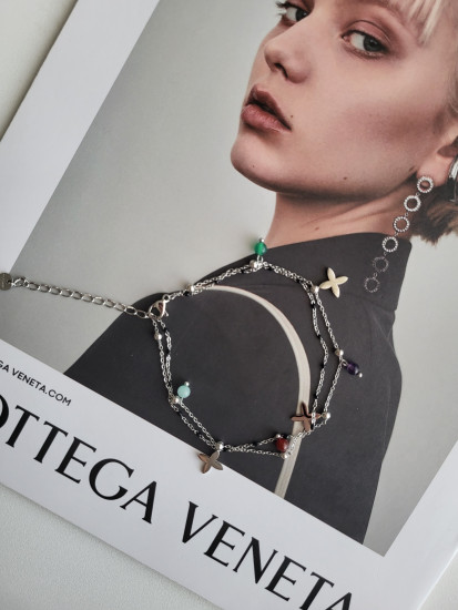 Браслет на ногу из ювелирной стали с натуральными камнями