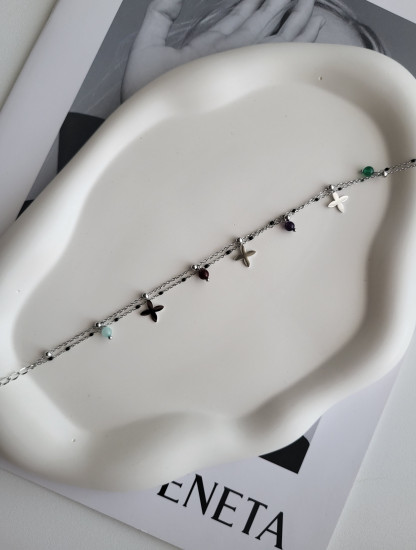 Браслет на ногу из ювелирной стали с натуральными камнями