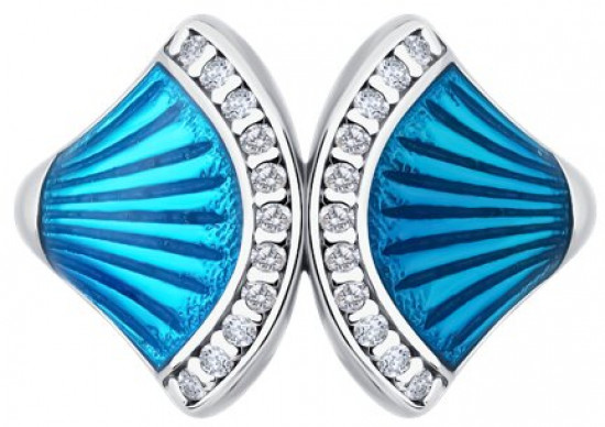 Кольцо из серебра с фианитами и эмалью